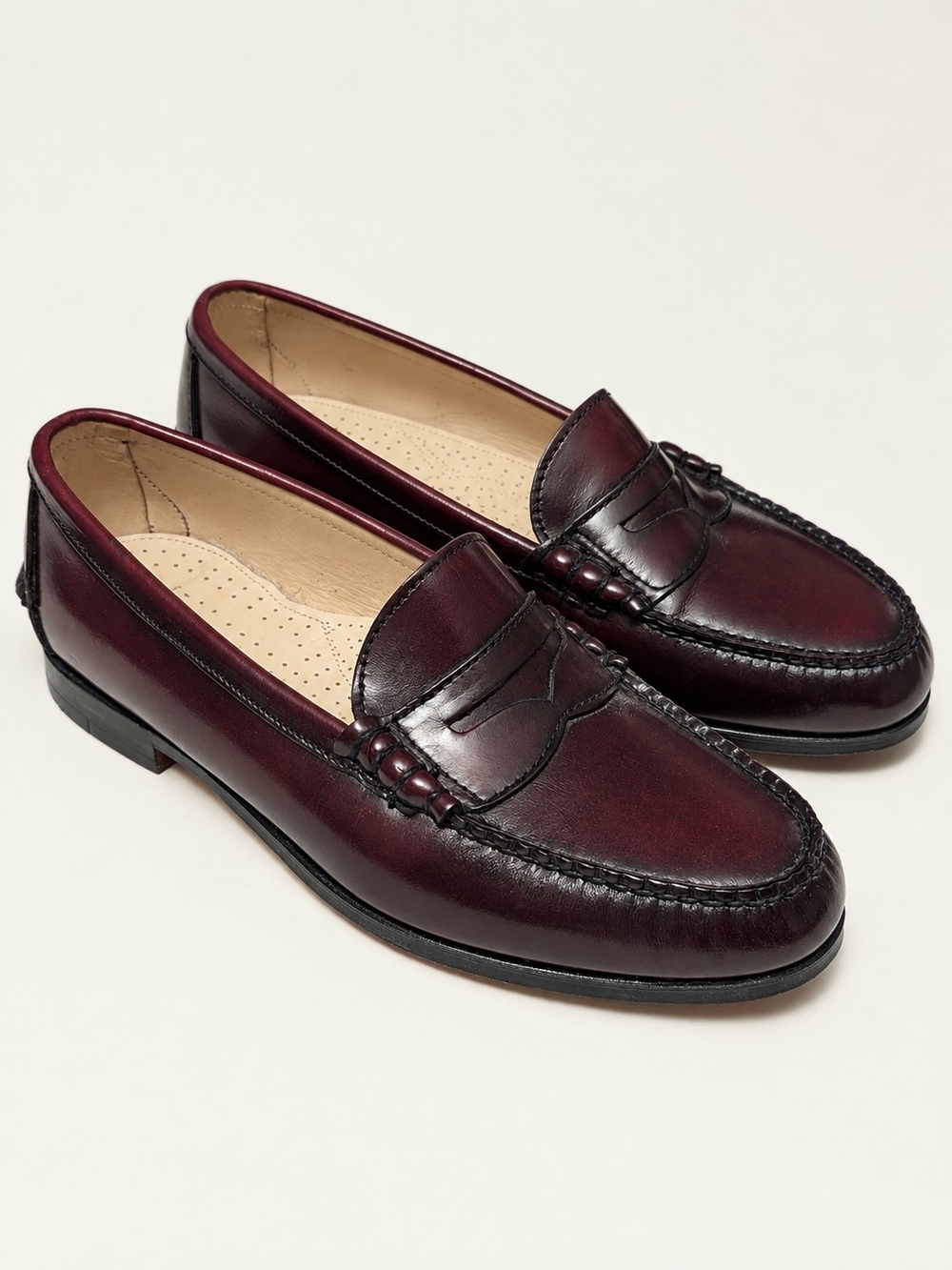 G.H. Bass Weejuns Wine Oxblood Burgundy Leather Beefroll Loafers Sz 10.5 Men's